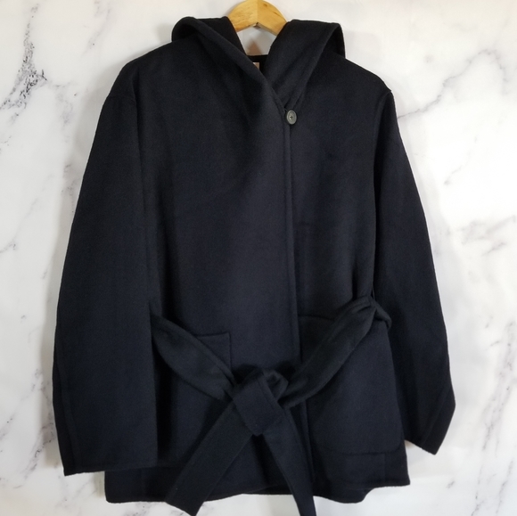 VINCE Wool and Cashmere Navy Jacket  w/ Hood, Lg - Picture 5 of 11